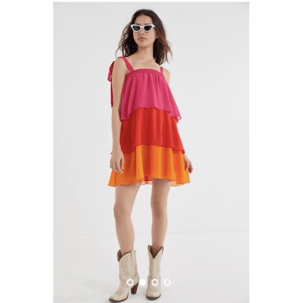Show Me Your MuMu Gabriela Tiered Ruffle Mini Dress Small Rainbow Festival HH10